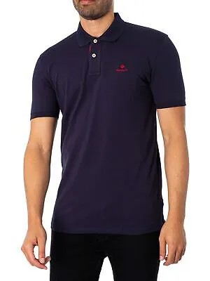 Мужская рубашка-поло из пике с контрастным воротником GANT, синяя