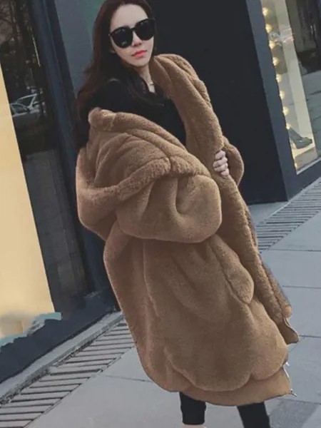 Женская толстовка из искусственного меха, повседневная Толстая теплая длинная куртка из искусственного кроличьего меха, свободное зимнее пальто, 2022