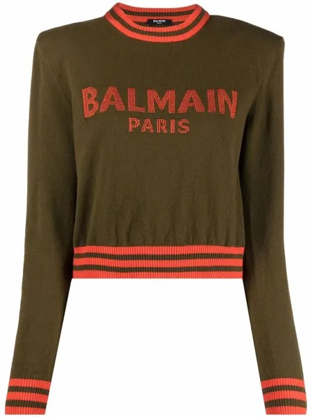 Balmain укороченный джемпер с сетчатым логотипом