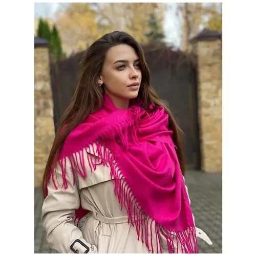 Палантин Cashmere, шерсть, с бахромой, 200х70 см, розовый