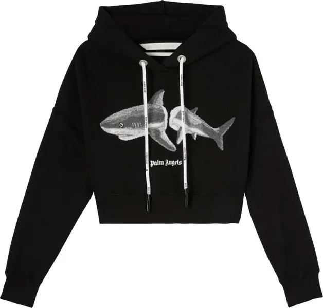 Худи Palm Angels Shark Cropped Hoody 'Black/White', черный