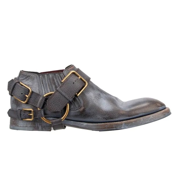 DOLCE - GABBANA Кожаные ботинки с металлической пряжкой Туфли Серый Синий Коричневый 44 США 11 12931
