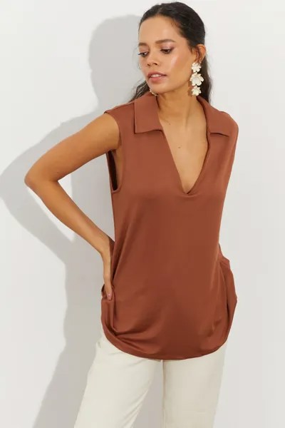 Женская миндалевидная блузка с воротником-поло LPP1219 Cool & Sexy, коричневый