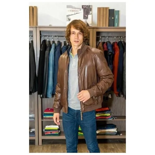 Кожаная куртка Torras демисезонная, силуэт полуприлегающий, подкладка, внутренний карман, карманы, размер 52, коричневый