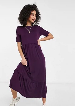 Темно-фиолетовое ярусное свободное платье-футболка ASOS DESIGN Tall-Фиолетовый цвет