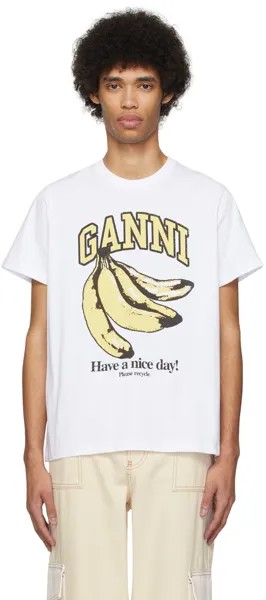 Белая футболка с бананом Ganni, цвет Bright white