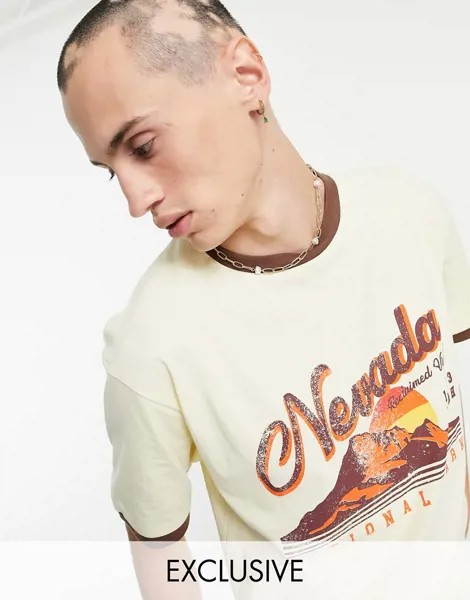 Футболка в стиле 70-х из органического хлопка с принтом горы Reclaimed Vintage Inspired-Белый