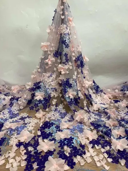 Африканская французская кружевная ткань с 3D цветами, Дубайская аппликация, женское свадебное/вечернее кружевное платье 5 ярдов/лот