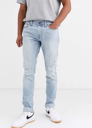 Джинсы скинни с легкой потертой отделкой Hollister-Синий