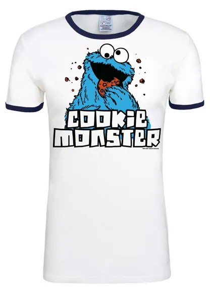 Футболка Logoshirt Sesamstrasse Krümelmonster, цвет altweiss/dunkelblau