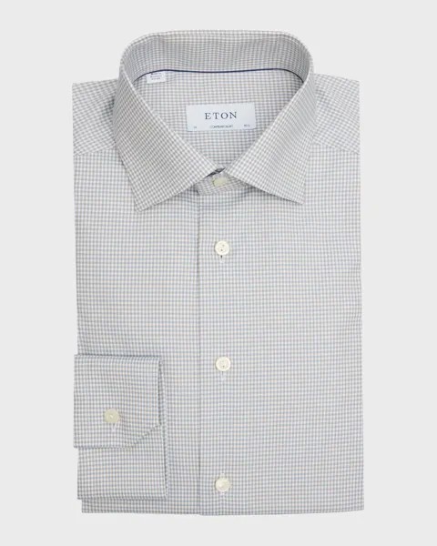 Мужская классическая рубашка в микроклетку Signature Eton, цвет Offwhite/Brown