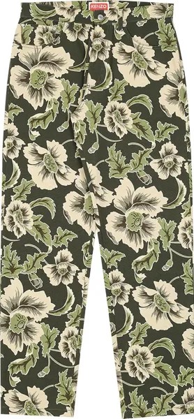 Джинсы Kenzo Floral Print Loose Fit Jeans Dark Khaki, загар