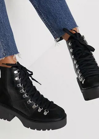 Черные кожаные походные ботинки премиум для широкой стопы ASOS DESIGN Alison-Черный цвет