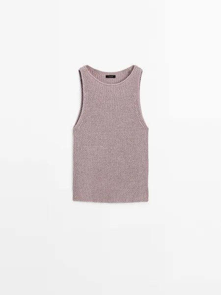 Топ изнаночной вязки из смесового хлопка Massimo Dutti, лиловый
