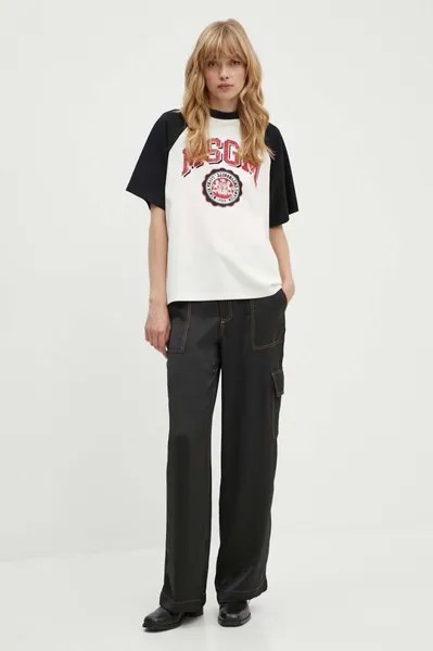 Хлопковая футболка Msgm, бежевый