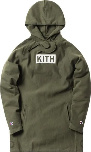 Худи Kith x Champion Extended Hoodie 'Olive', зеленый