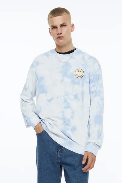 Толстовка свободного кроя H&M, голубой/смайлик
