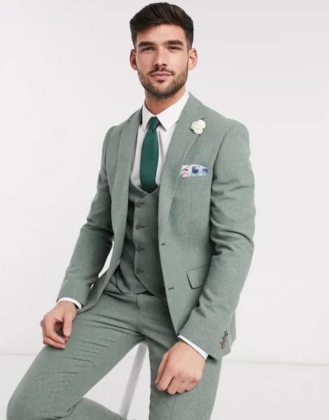 Узкий твидовый пиджак Harry Brown Wedding-Зеленый цвет