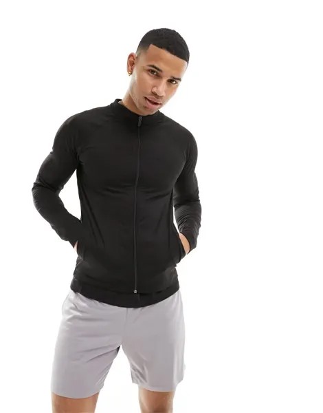 Черная спортивная куртка с длинными рукавами и молнией ASOS
