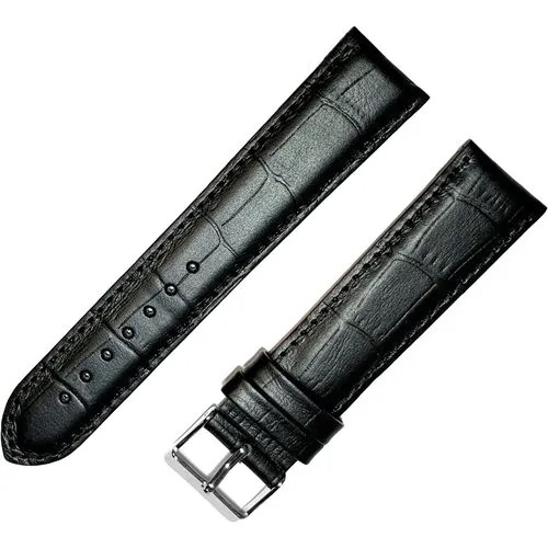Ремешок 2207-01-1-1 Д Kroko Черный длинный кожаный ремень для наручных часов из натуральной кожи 22 мм матовый крокодил