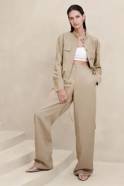 Arcata Легкие брюки из льна с добавлением волокон Tencel Banana Republic, бежевый