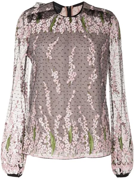 Giambattista Valli полупрозрачная блузка с цветочной вышивкой