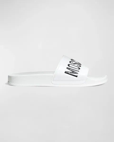 Мужские резиновые шлепанцы для бассейна с логотипом Moschino, цвет White