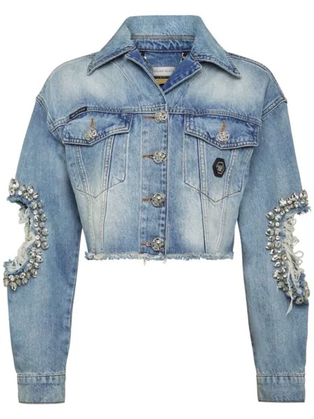 Philipp Plein джинсовая куртка, украшенная кристаллами, синий