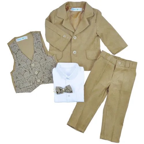 Комплект для малышей пиджак, жилетка, брюки, рубашка, бабочка CHADOLLS из вельвета бежевого цвета, размер 80