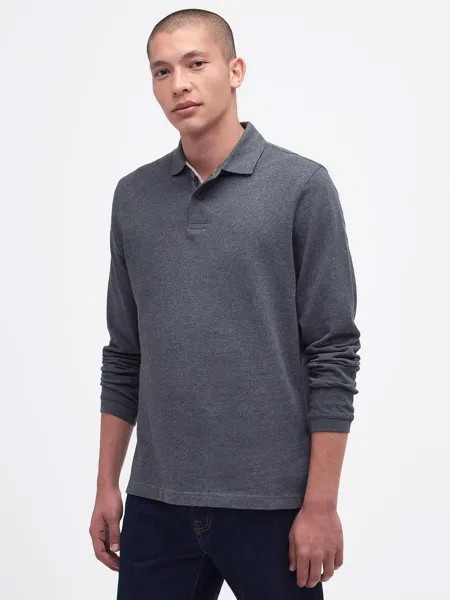 Рубашка-поло с длинными рукавами из хлопка Barbour Essential, серая