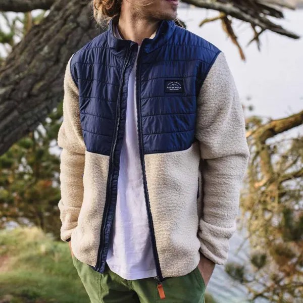 Мужская куртка Full Zip Sherpa Fleece Warm Color Block Panel Outdoor Верхняя одежда