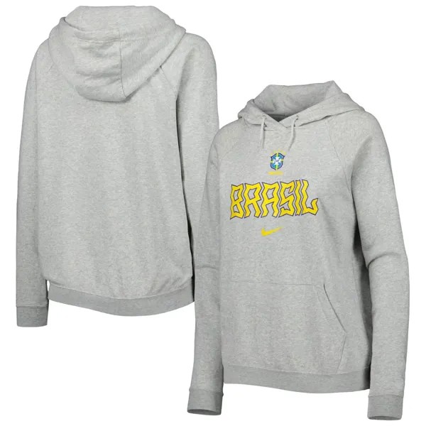 Женская флисовая толстовка с капюшоном Nike Heather Grey Brazil National Team Lockup Varsity Fleece реглан Nike