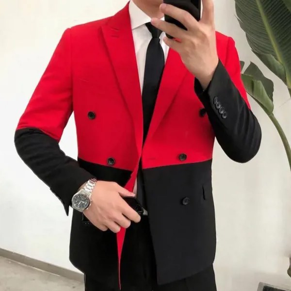 Пиджак мужской двубортный, приталенный Блейзер для свадьбы, выпускного вечера, черного, красного, белого цветов