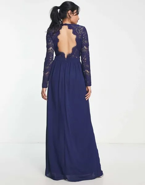 Темно-синее кружевное платье макси с открытой спиной TFNC Bridesmaid