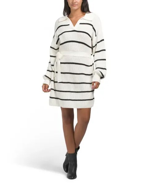 Мини-платье-свитер в полоску с длинными рукавами Gilli, цвет White/Black Stripe