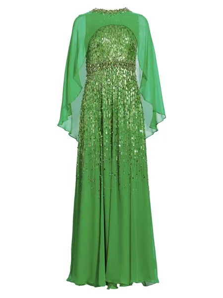 Шелковое шифоновое платье Suri Jenny Packham, зеленый