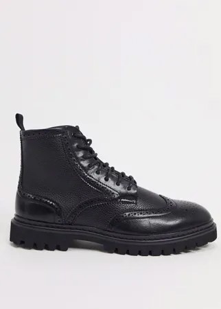 Черные броги из искусственной кожи на шнуровке и черной подошве ASOS DESIGN-Черный цвет