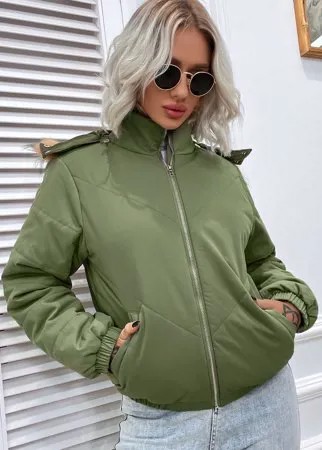 Пальто-парка на молнии из плюша с отделкой с капюшоном