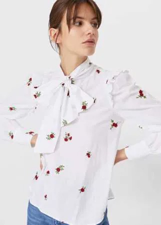 Stradivarius Рубашка С Бантом И Вышивкой Белый S