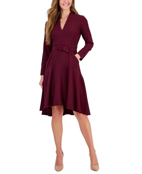 Женское платье с v-образным вырезом и асимметричным подолом с поясом Taylor, фиолетовый