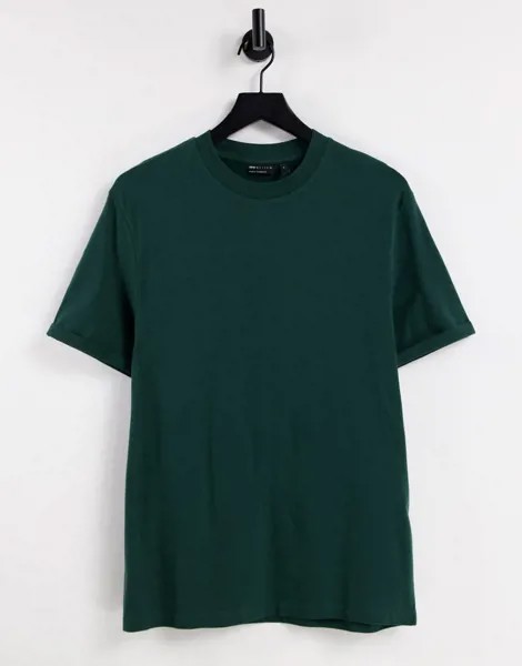 Зеленая футболка с круглым вырезом и отворотами на рукавах ASOS DESIGN-Зеленый цвет