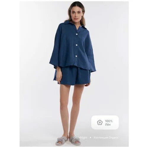 Пижама GoodNight, брюки, длинный рукав, размер 40-44, синий