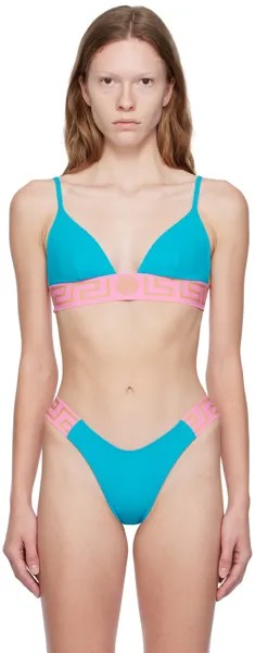 Синий - Топ бикини с каймой Greca Versace Underwear