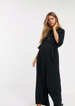 Черный комбинезон с поясом ASOS DESIGN Maternity