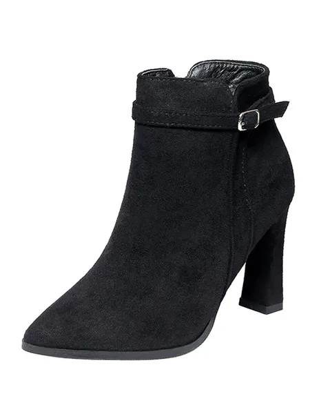 Milanoo Women's Chunky Heel Ankle Boots in Black Suede