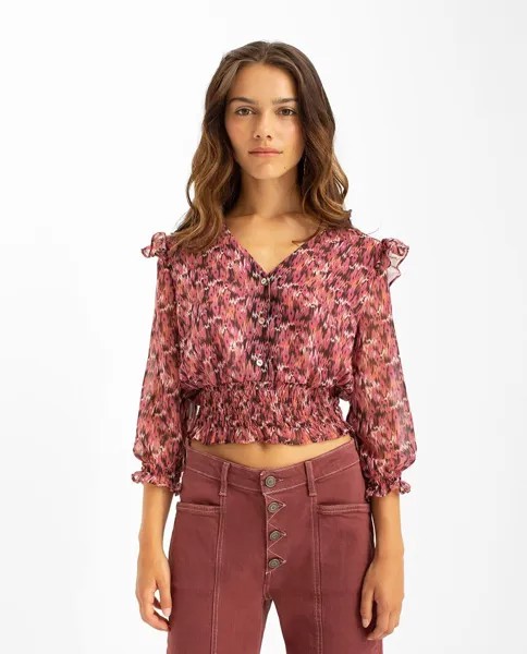 Женская блузка с V-образным вырезом и пуговицами спереди Noon, розовый
