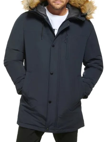 Куртка из искусственного меха с капюшоном Arctic Faille Calvin Klein, темно-синий