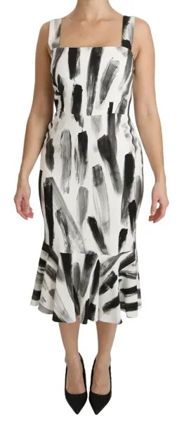 DOLCE - GABBANA Платье-футляр миди из вискозы белого и черного цвета с принтом IT42/ US8 /M $4140