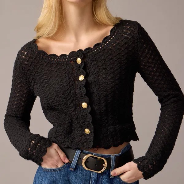 Укороченный кардиган крючком J.Crew, черный