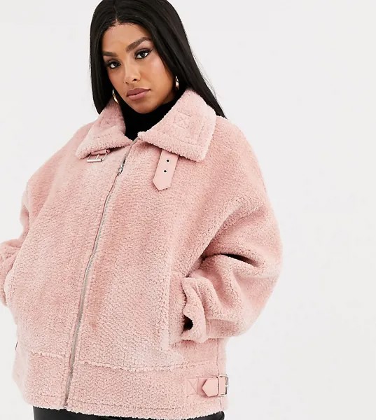 Розовая куртка-авиатор из искусственного меха Missguided Plus-Розовый